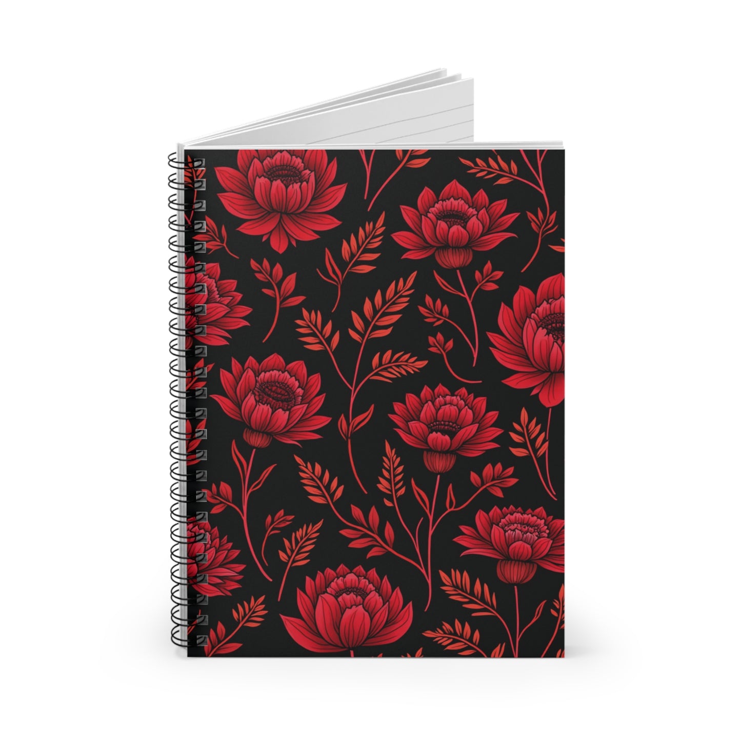 Elegant Dark Red Floral Spiral Notebook - Ruled Lines for Creative Minds