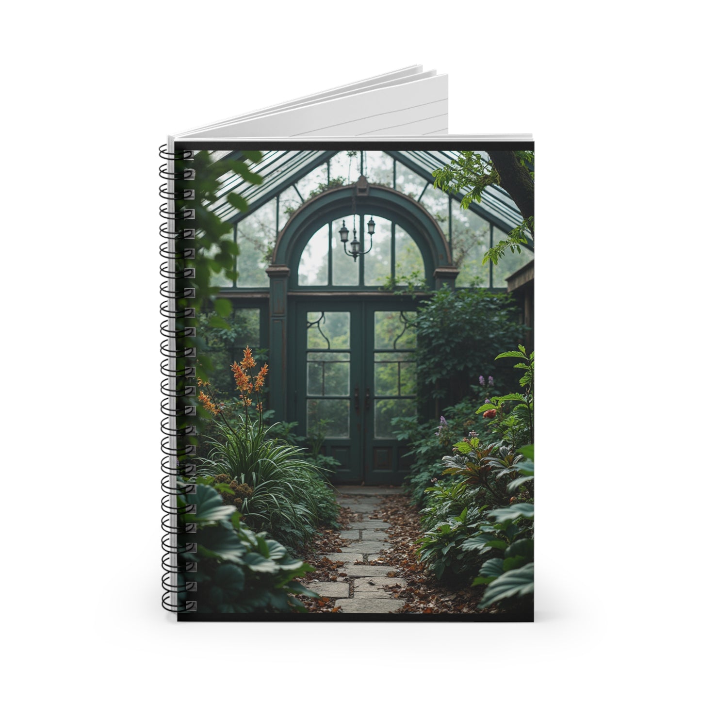 Dark Serene Greenhouse Spiral Notebook - Ruled Line for Nature Lovers