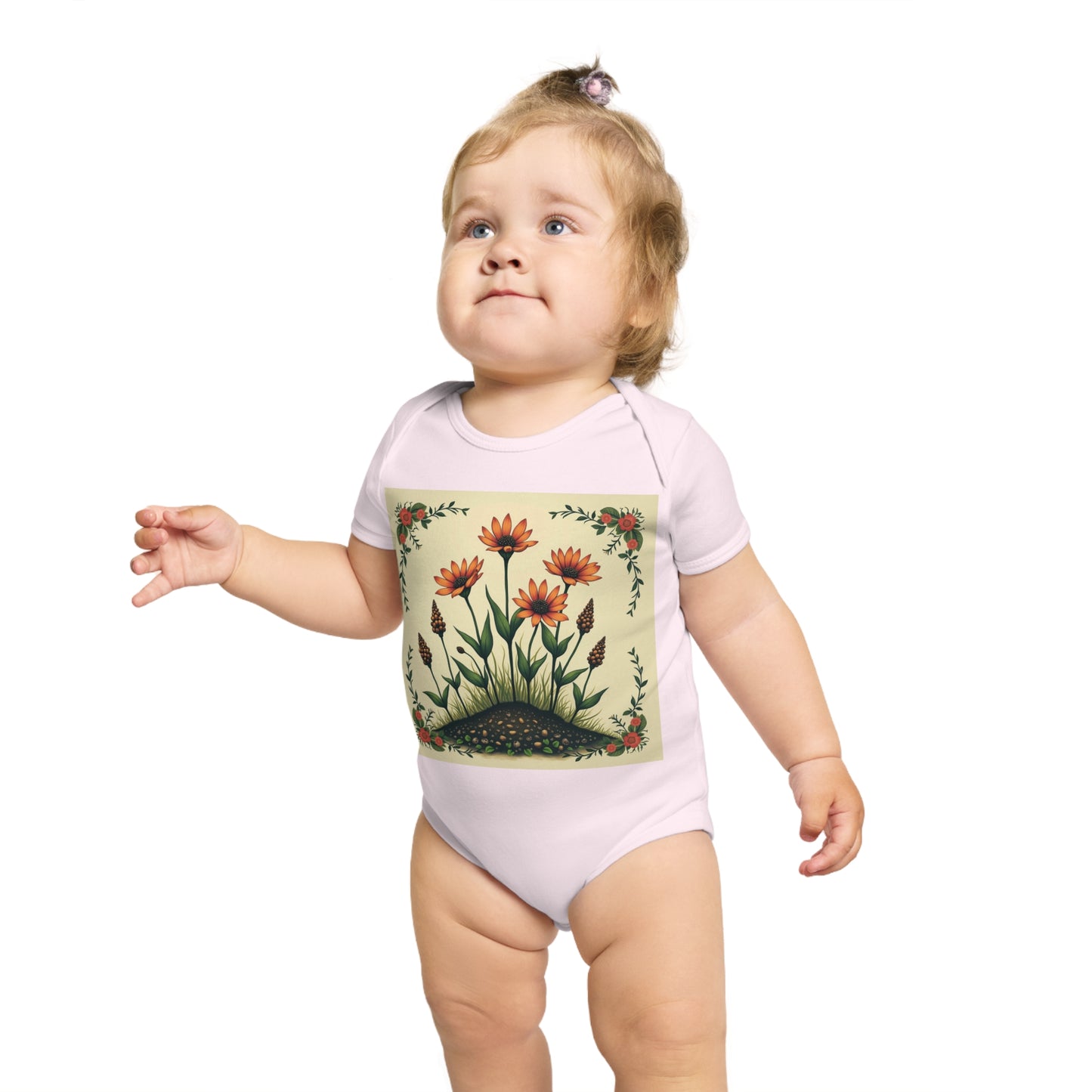 Floral Short Sleeve Spring Time Baby Bodysuit | Cute Floral Design for Infants