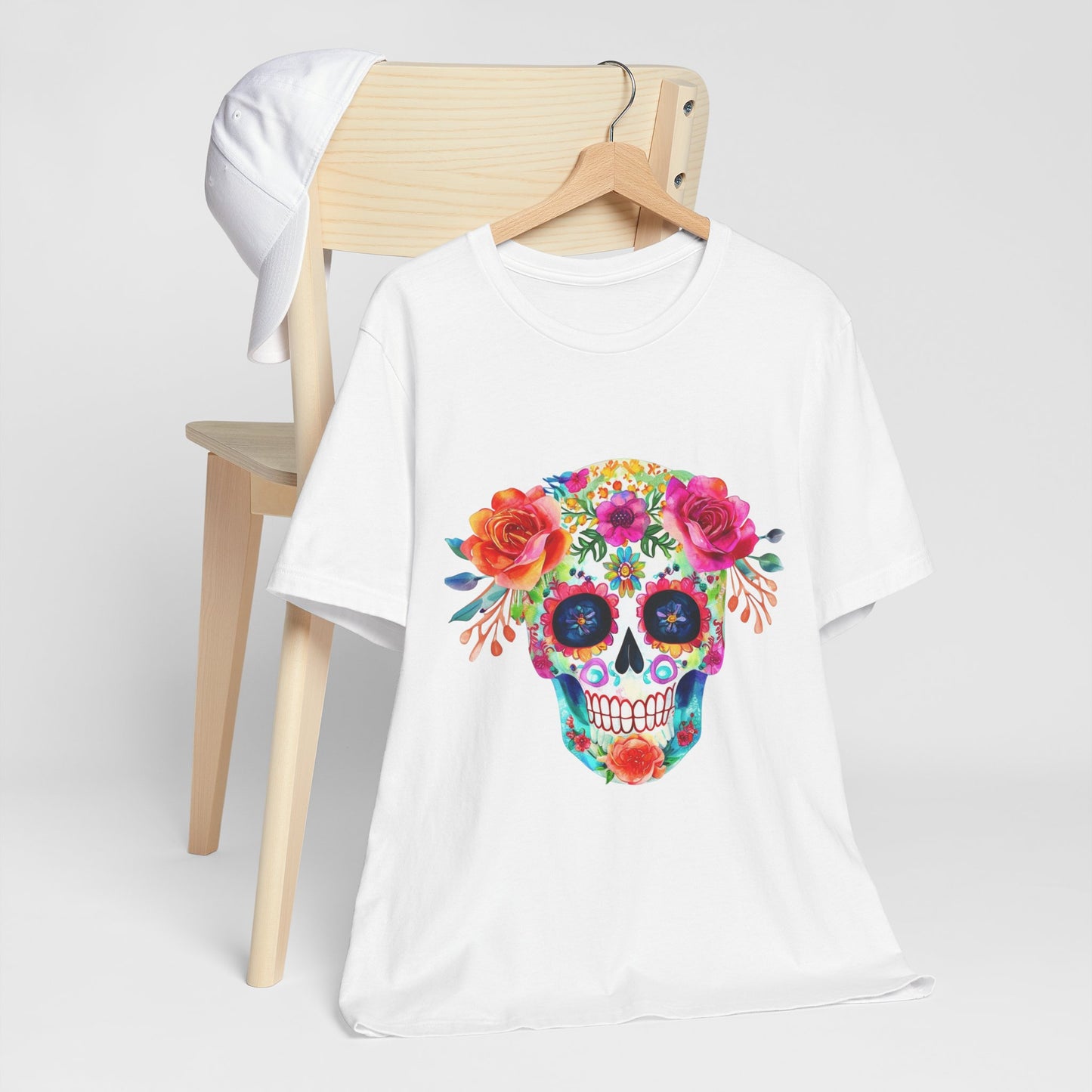 Day of the Dead Floral Sugar Skull Unisex Jersey Short Sleeve Tee