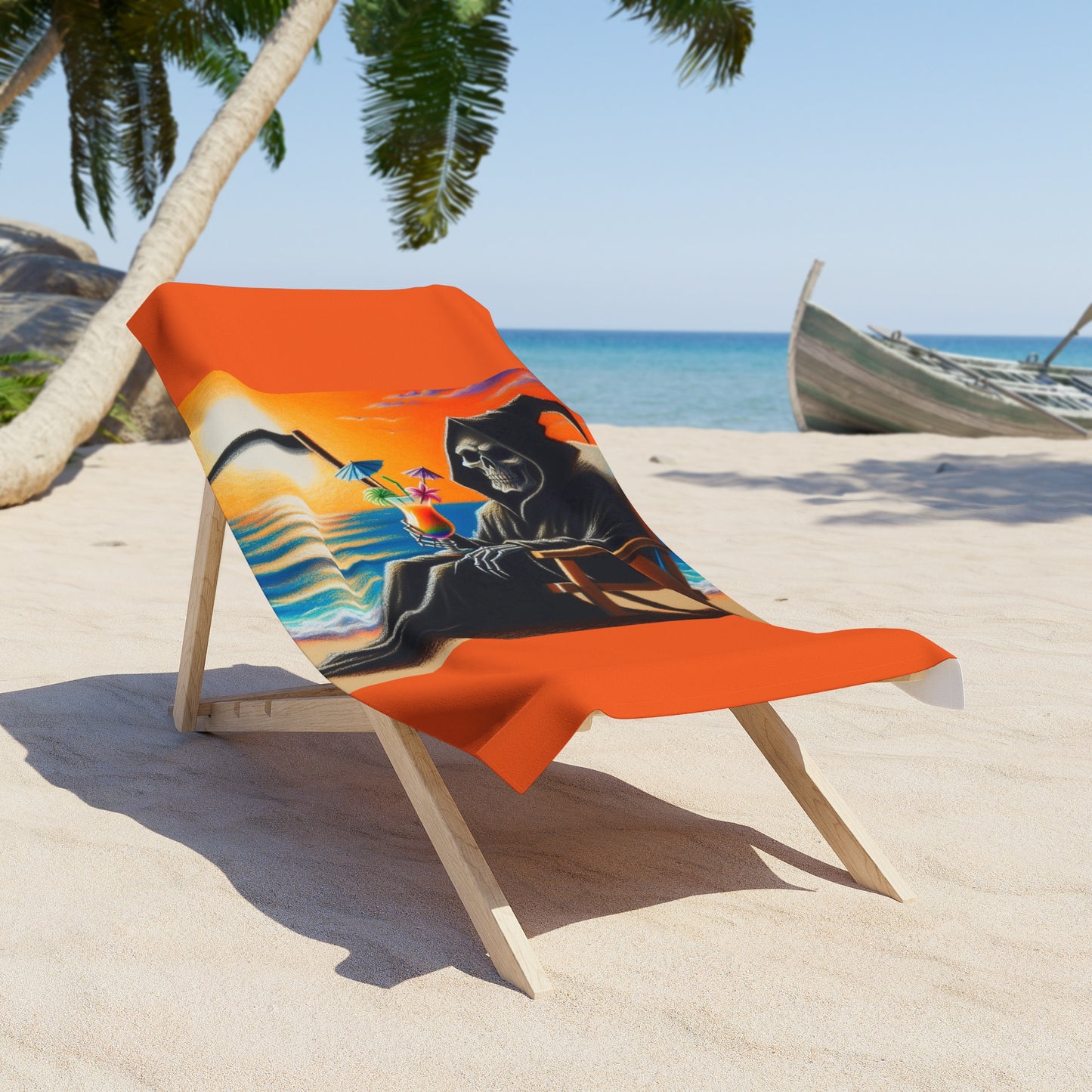 Grim Reaper's Day Off Beach Towel - Grim Reaper with Colorful Cocktail Design