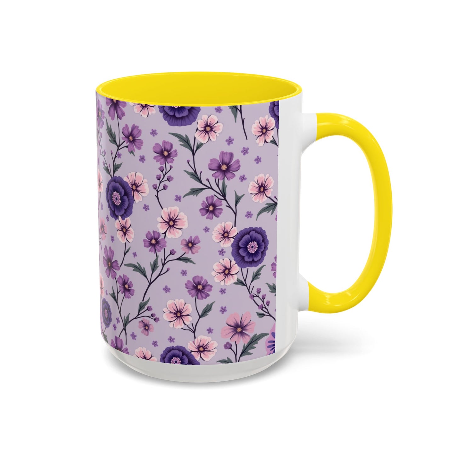 Floral Accent Coffee Mug - 11/15oz Purple Flower Design for Home & Office