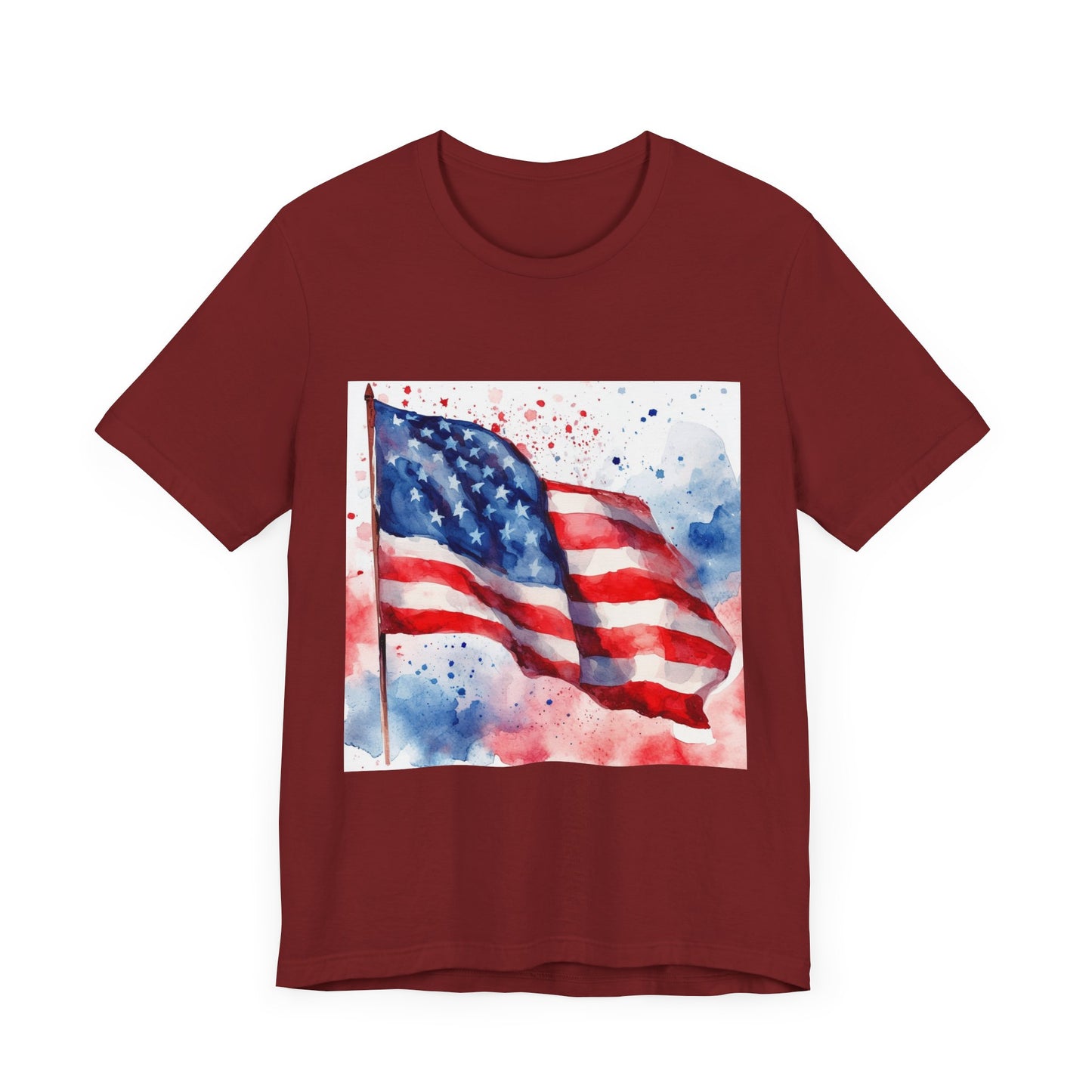 Patriotic Watercolor Flag Tee - Unisex Short Sleeve Shirt for Independence Day