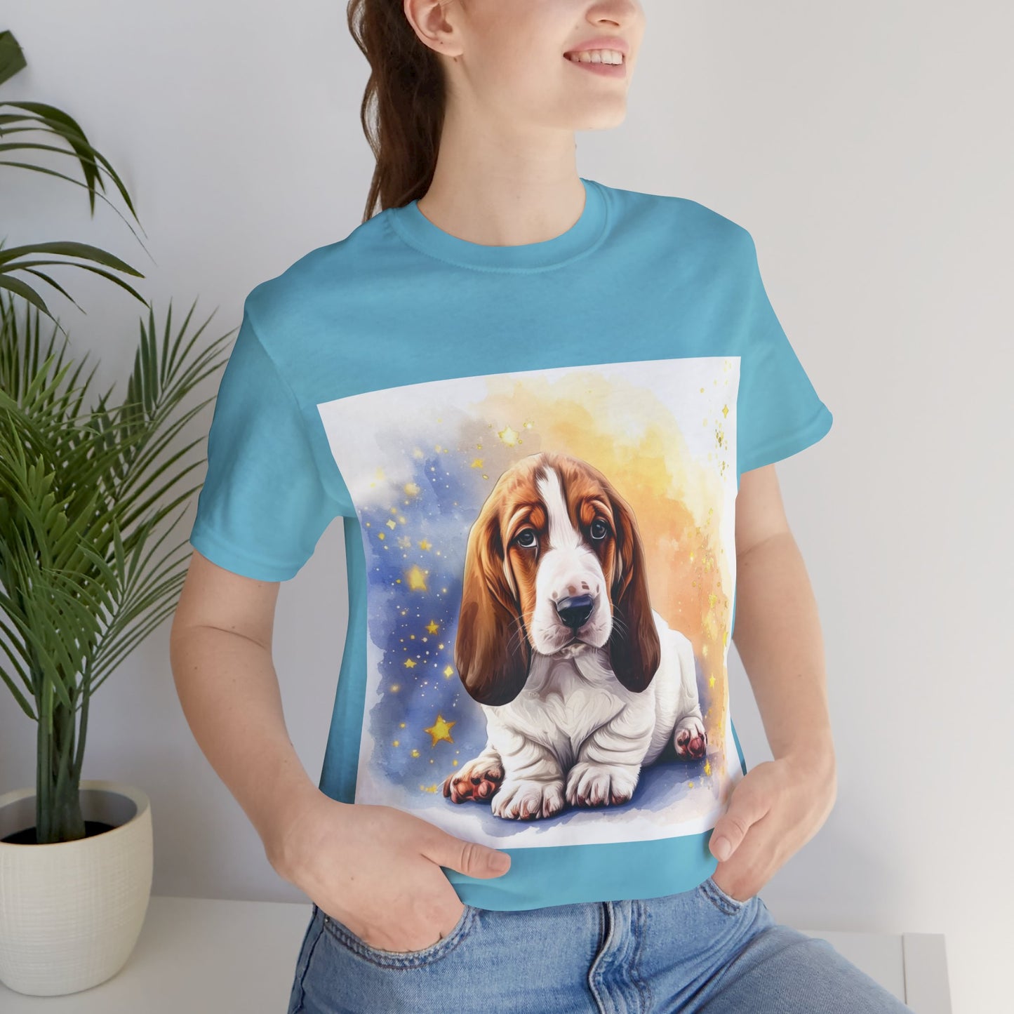 Watercolor Basset Hound Unisex Jersey Short Sleeve Tee