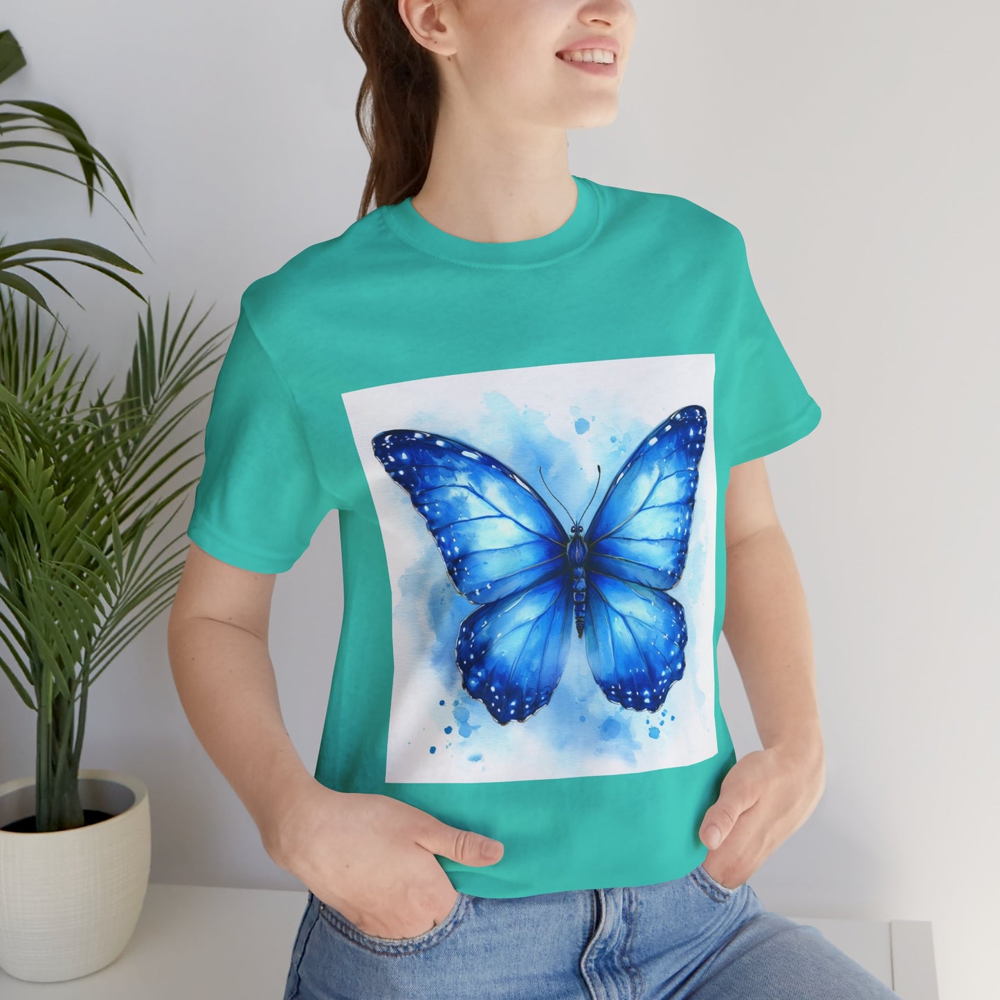 Blue Watercolor Butterfly Unisex Jersey Tee - Nature Inspired T-Shirt