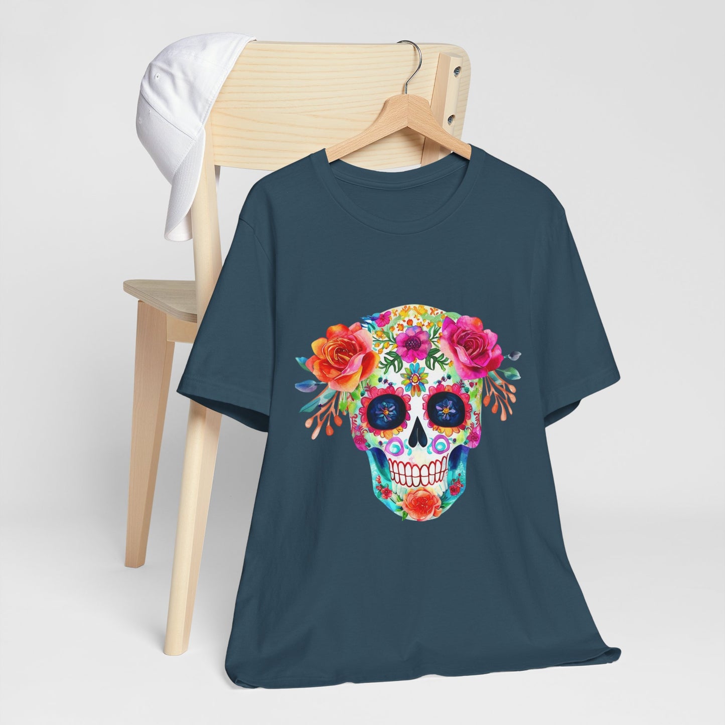 Day of the Dead Floral Sugar Skull Unisex Jersey Short Sleeve Tee