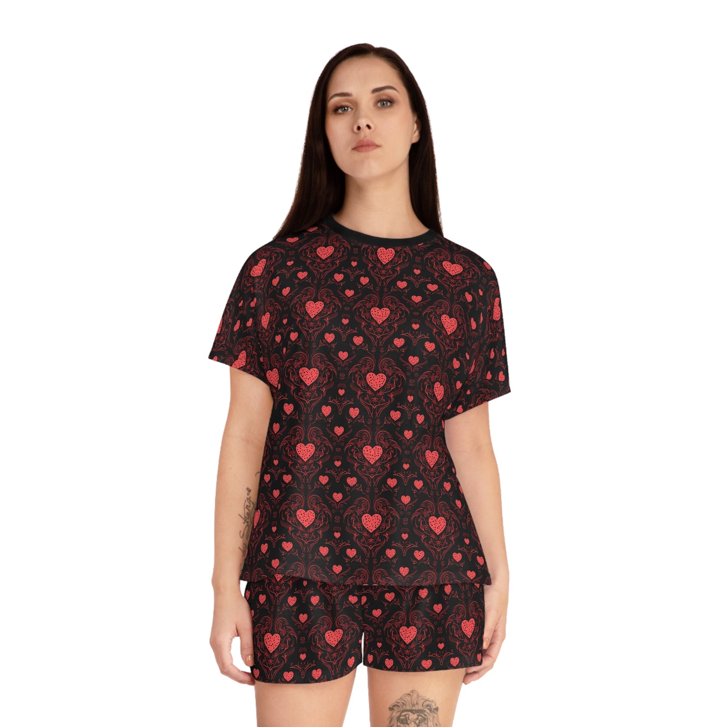 Gothic Hearts Women's Short Pajama Set (AOP)