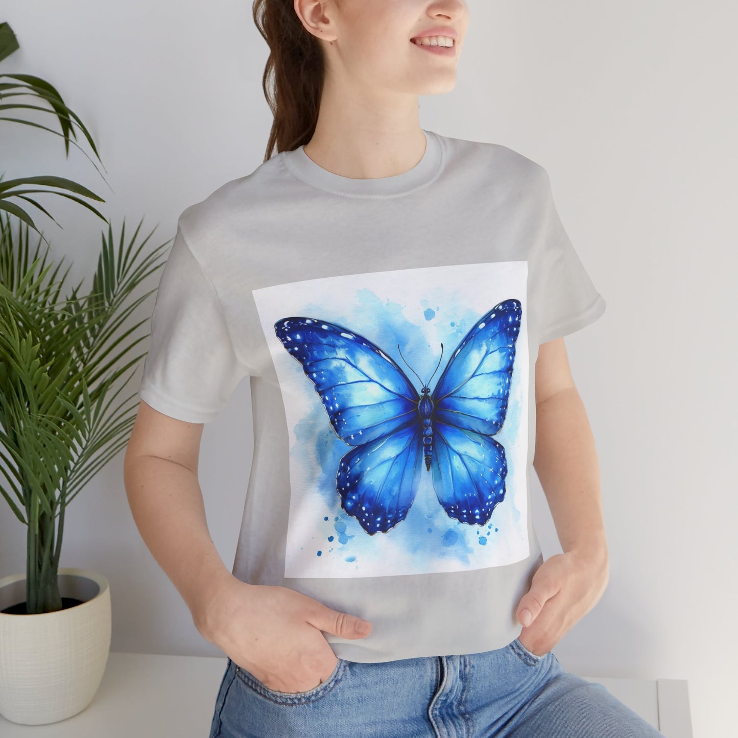 Blue Watercolor Butterfly Unisex Jersey Tee - Nature Inspired T-Shirt