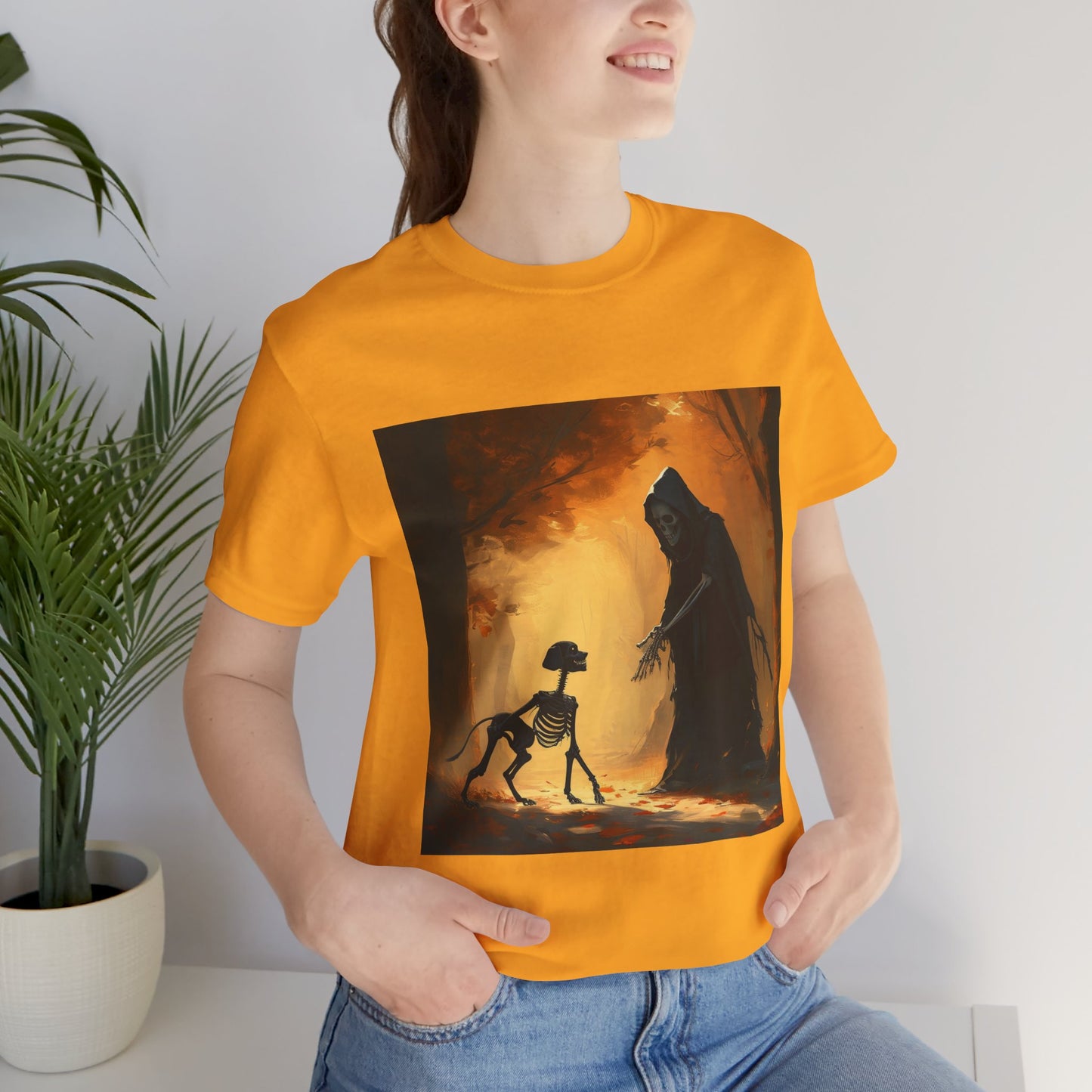 Grim Reaper Playing Fetch Unisex Jersey Short Sleeve Tee