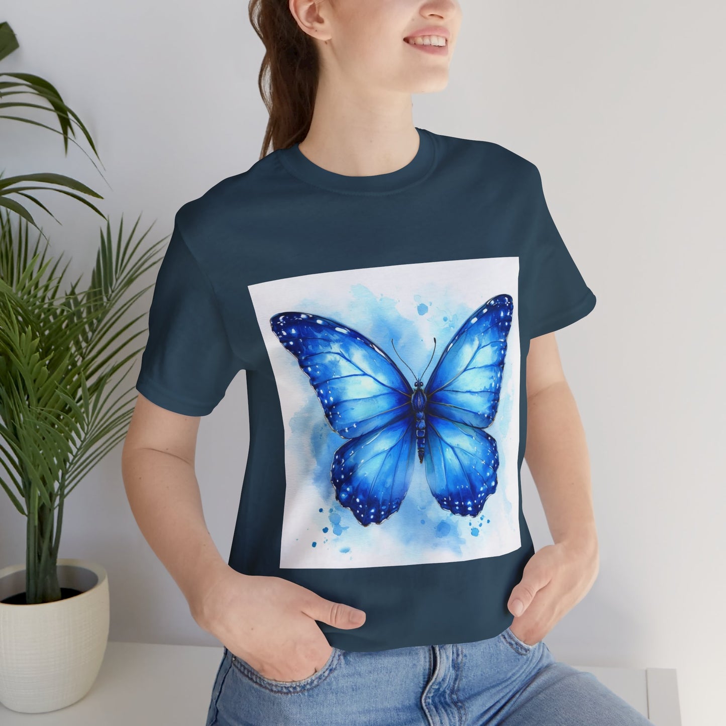 Blue Watercolor Butterfly Unisex Jersey Tee - Nature Inspired T-Shirt