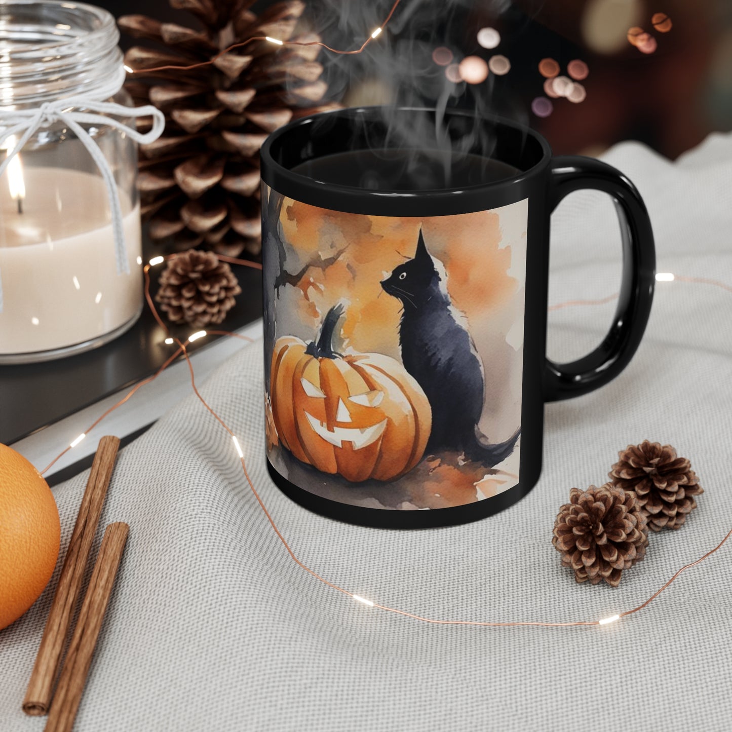 Jacko-lantern Black Cat Halloween 11oz Black Mug