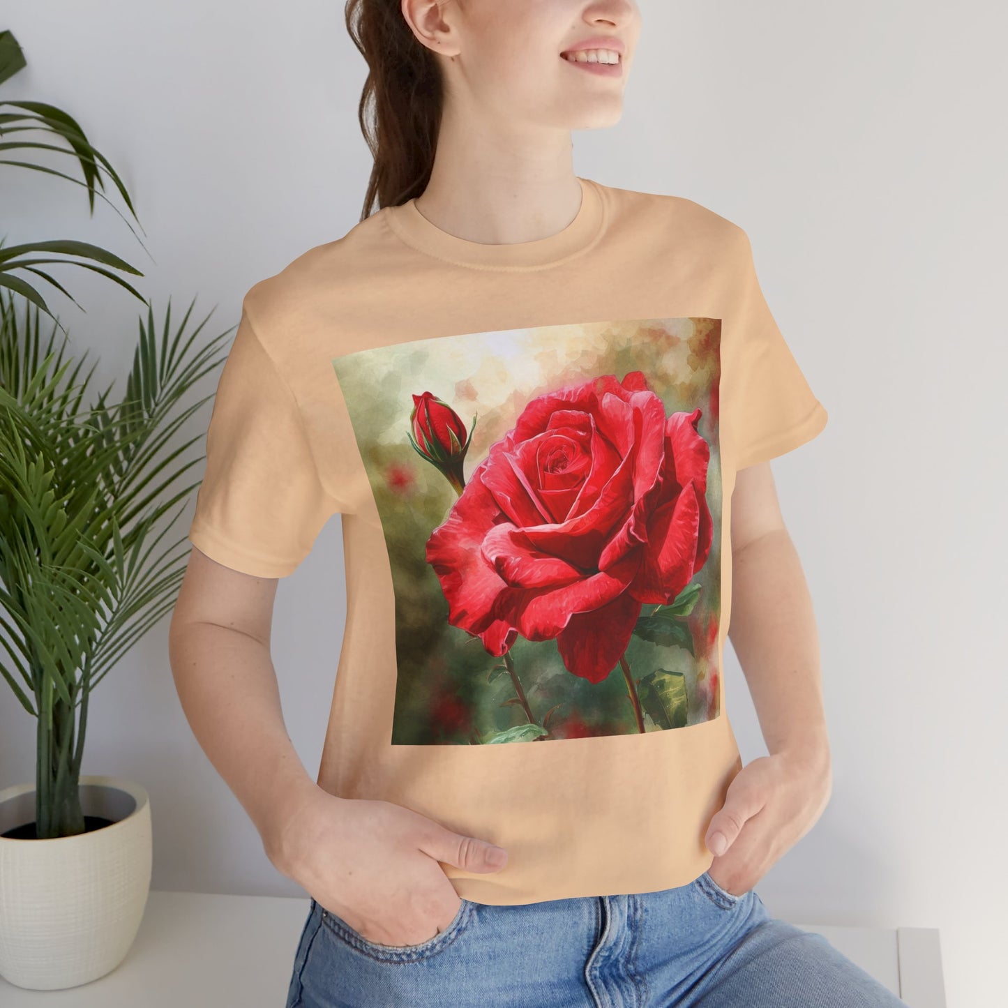 Elegant Rose Short Sleeve Tee - Perfect for Nature Lovers & Everyday Comfort