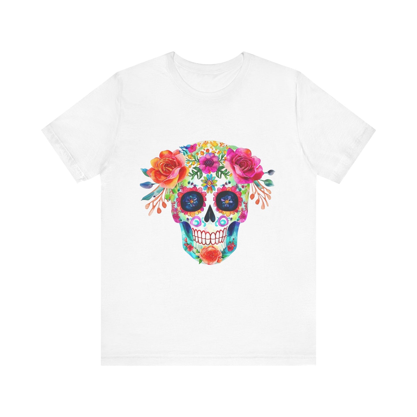 Day of the Dead Floral Sugar Skull Unisex Jersey Short Sleeve Tee