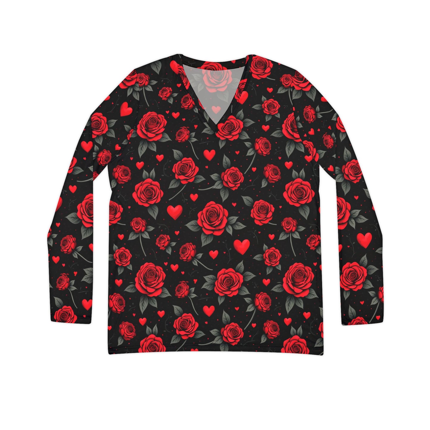 Romantic Floral Women's Long Sleeve V-Neck Shirt