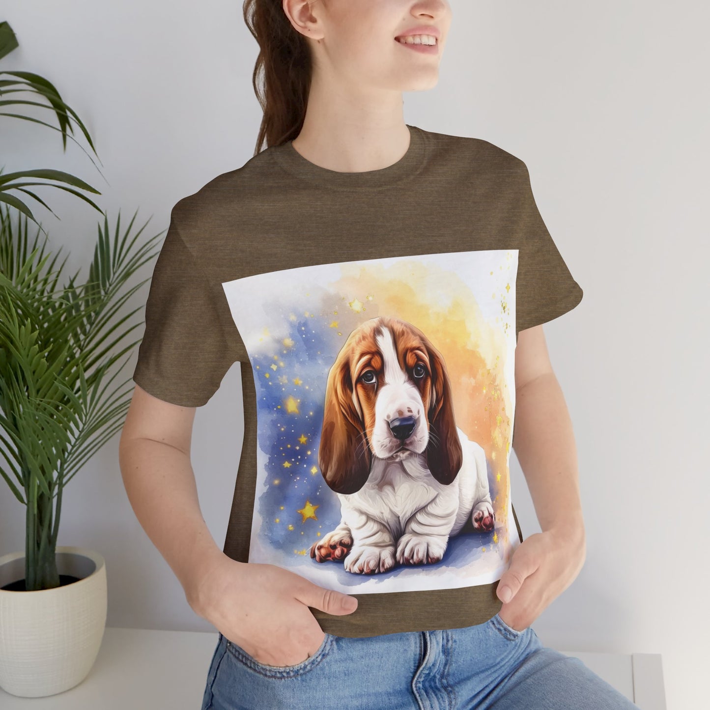 Watercolor Basset Hound Unisex Jersey Short Sleeve Tee