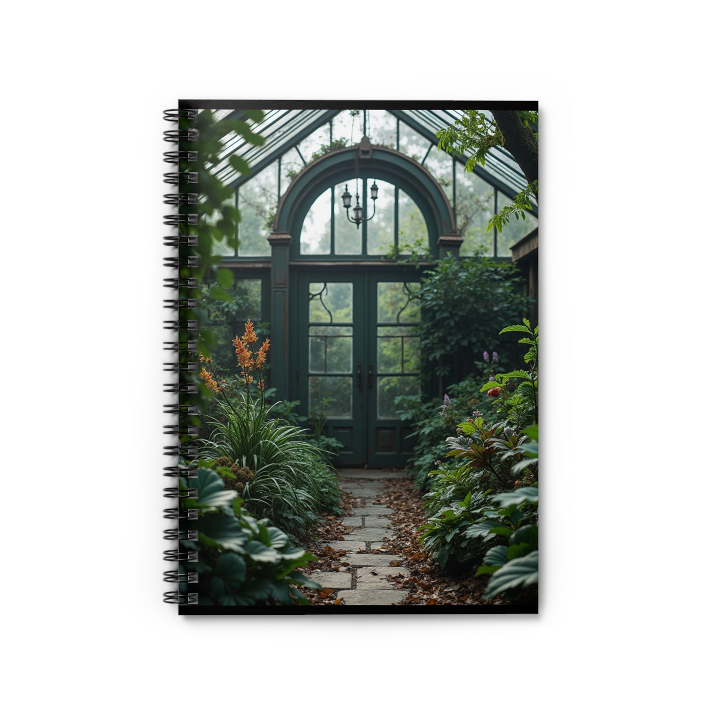 Dark Serene Greenhouse Spiral Notebook - Ruled Line for Nature Lovers