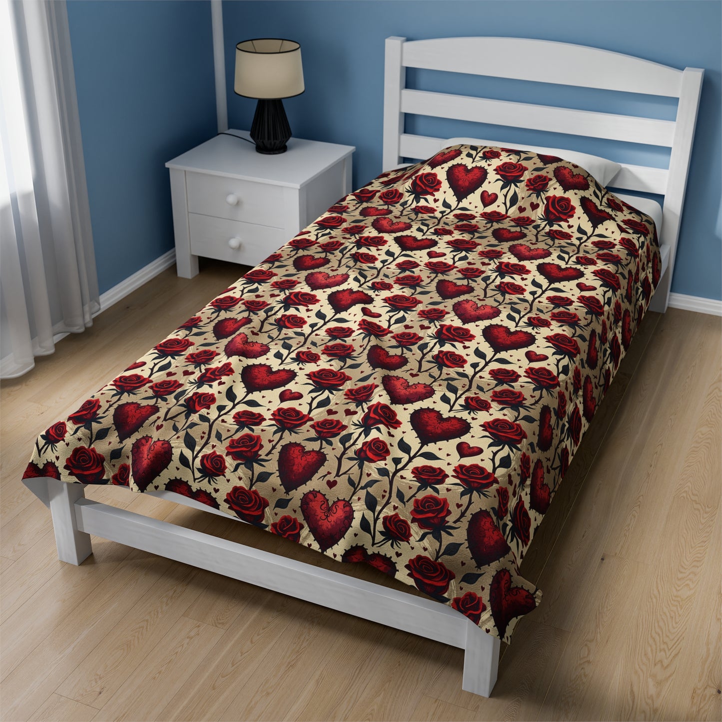 Gothic Tattoo Style Valentines Velveteen Plush Blanket