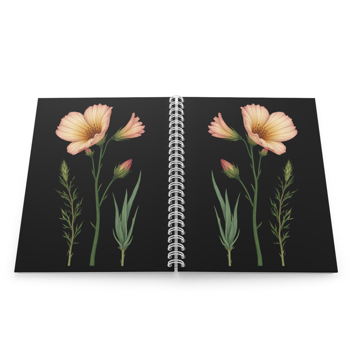 Elegant Light Pink Floral Spiral Notebook - Black Background for Nature Lovers & Journaling