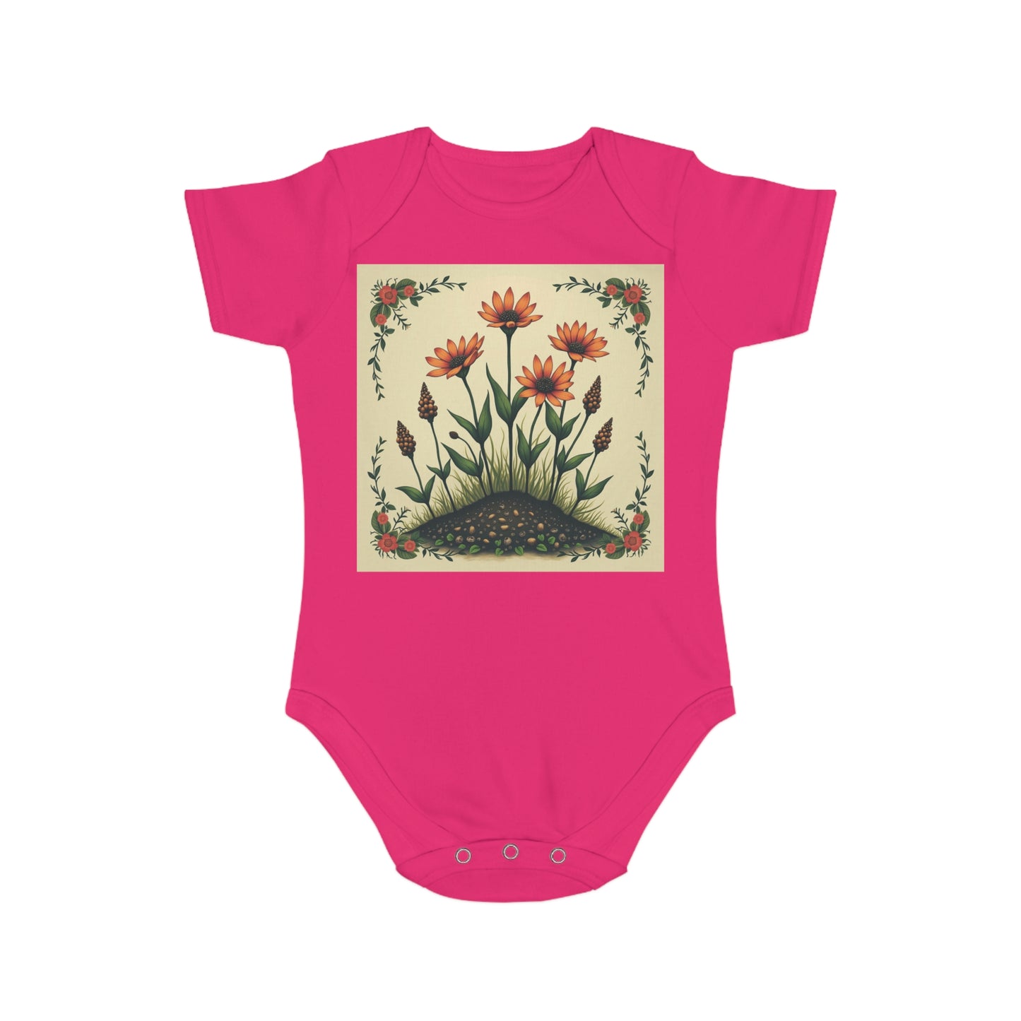 Floral Short Sleeve Spring Time Baby Bodysuit | Cute Floral Design for Infants