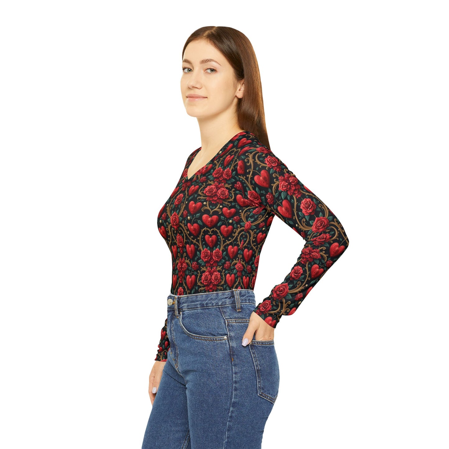 Heart Plant Women's Long Sleeve V-neck Shirt (AOP)