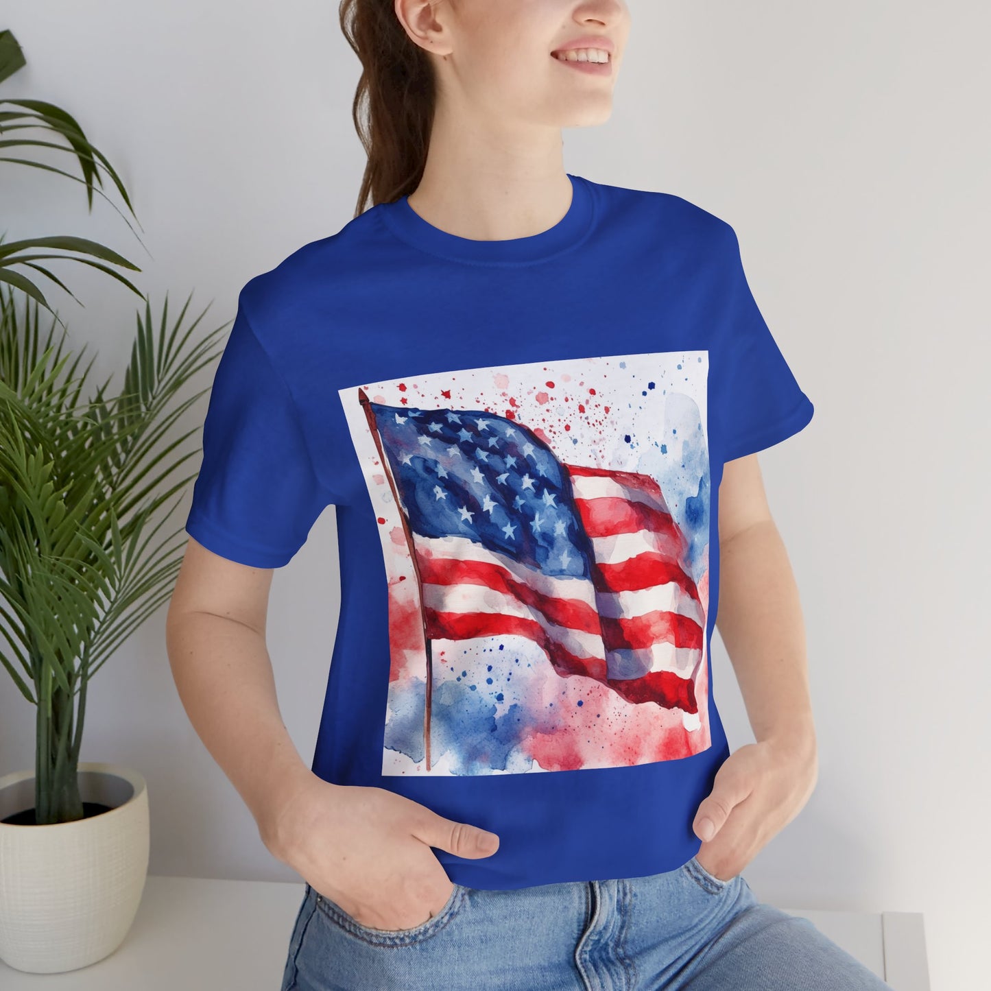 Patriotic Watercolor Flag Tee - Unisex Short Sleeve Shirt for Independence Day