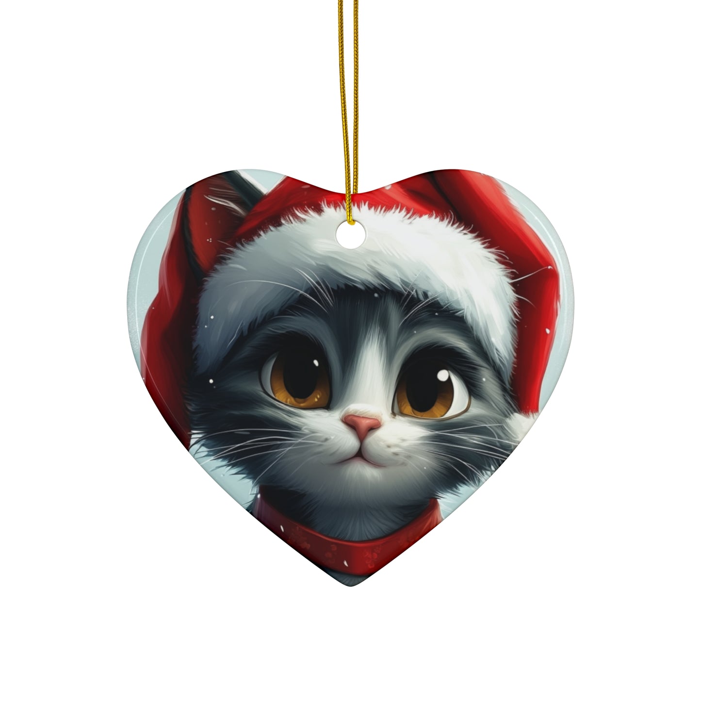 Adorable Cat Holiday Ceramic Ornament, 3 Shapes