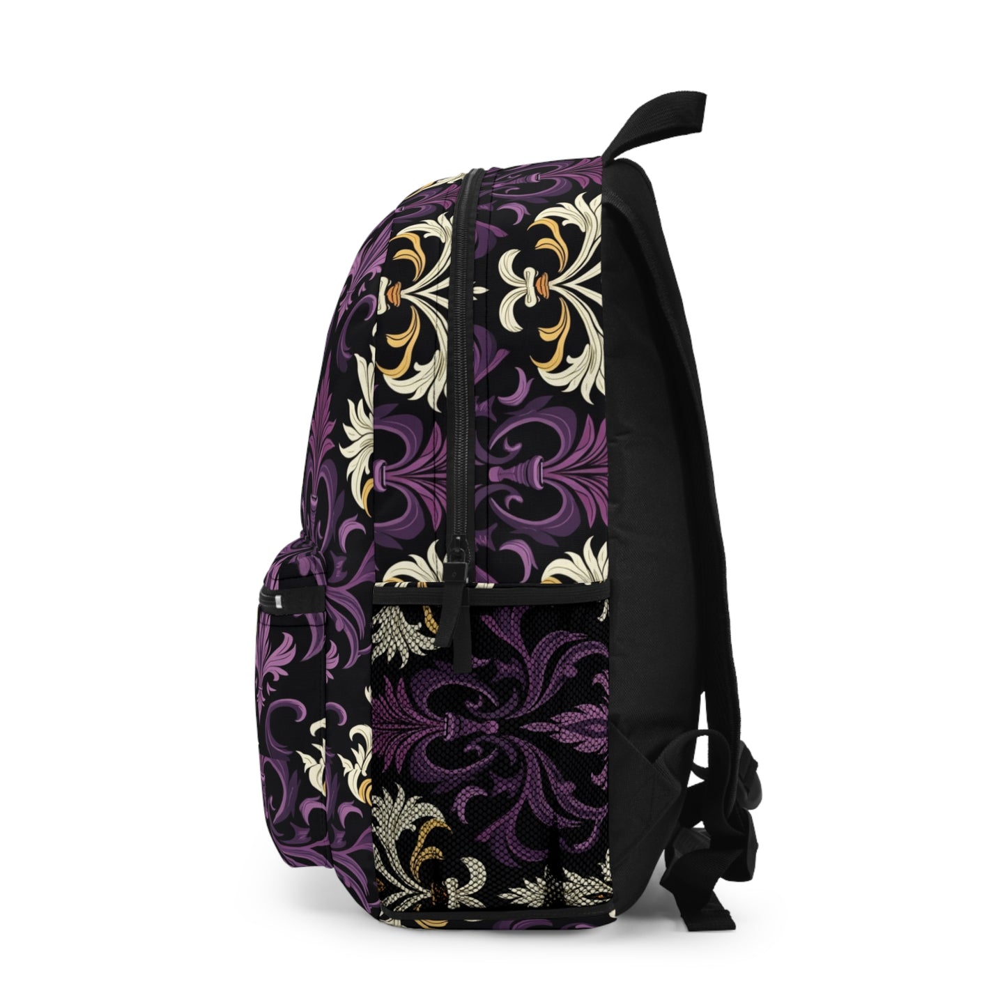 Elegant Purple and Gold Pattern Backpack – Stylish Travel Companion for Any Occasion