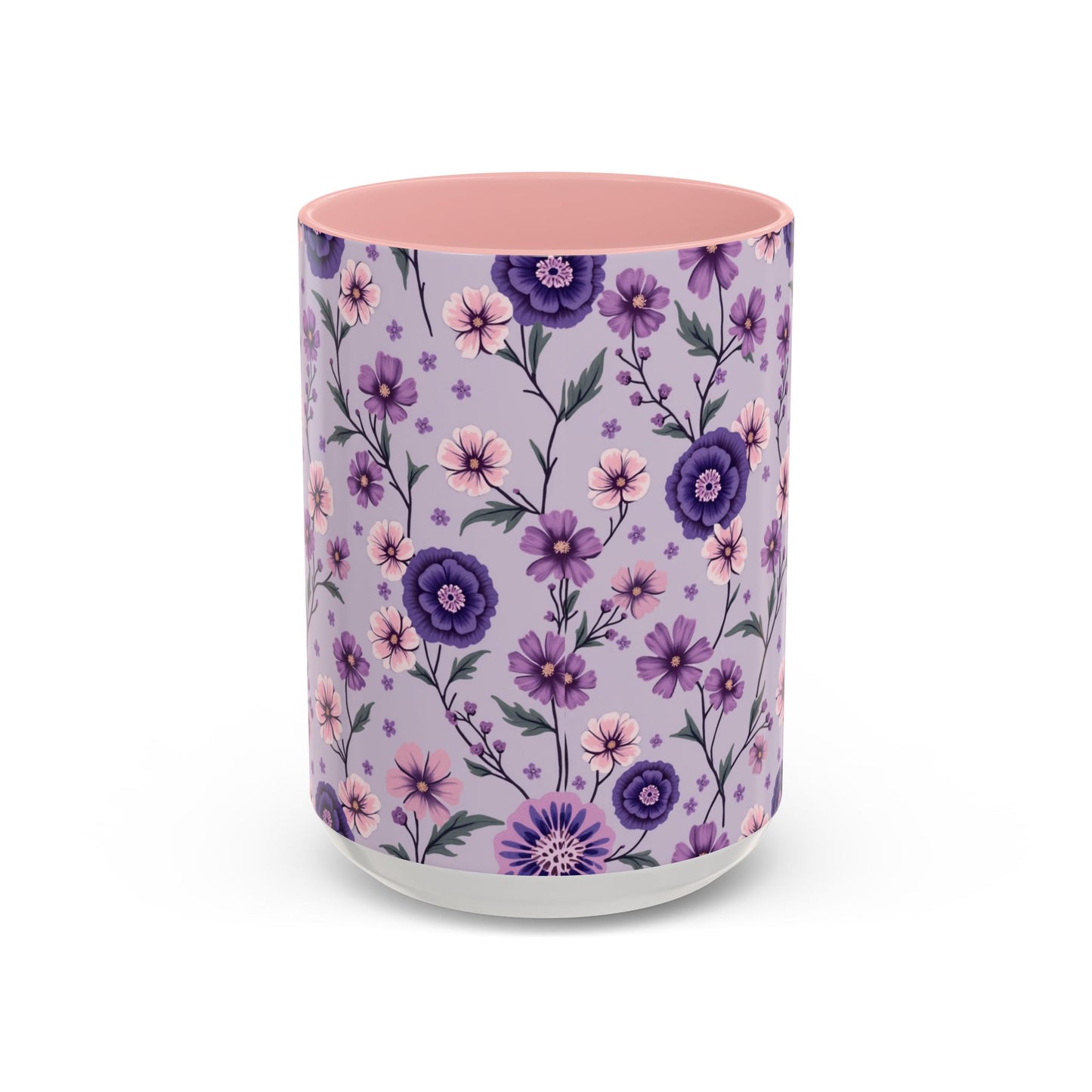 Floral Accent Coffee Mug - 11/15oz Purple Flower Design for Home & Office