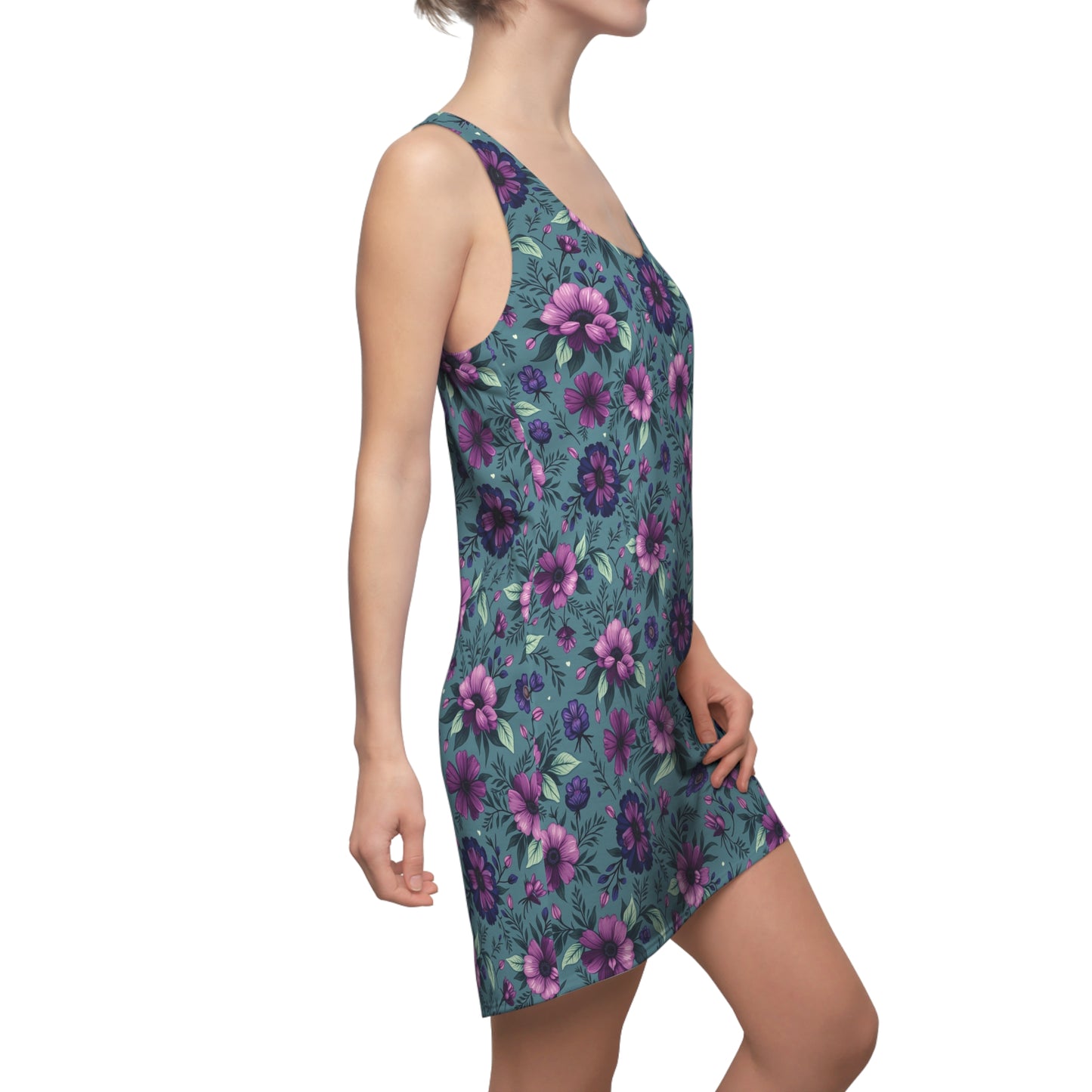 Purple and Teal Floral Racerback Dress – Perfect for Summer & Casual Outings