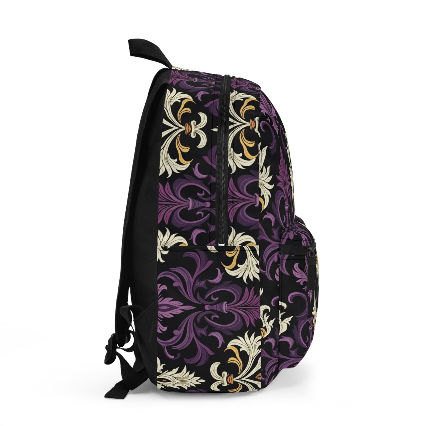 Elegant Purple and Gold Pattern Backpack – Stylish Travel Companion for Any Occasion