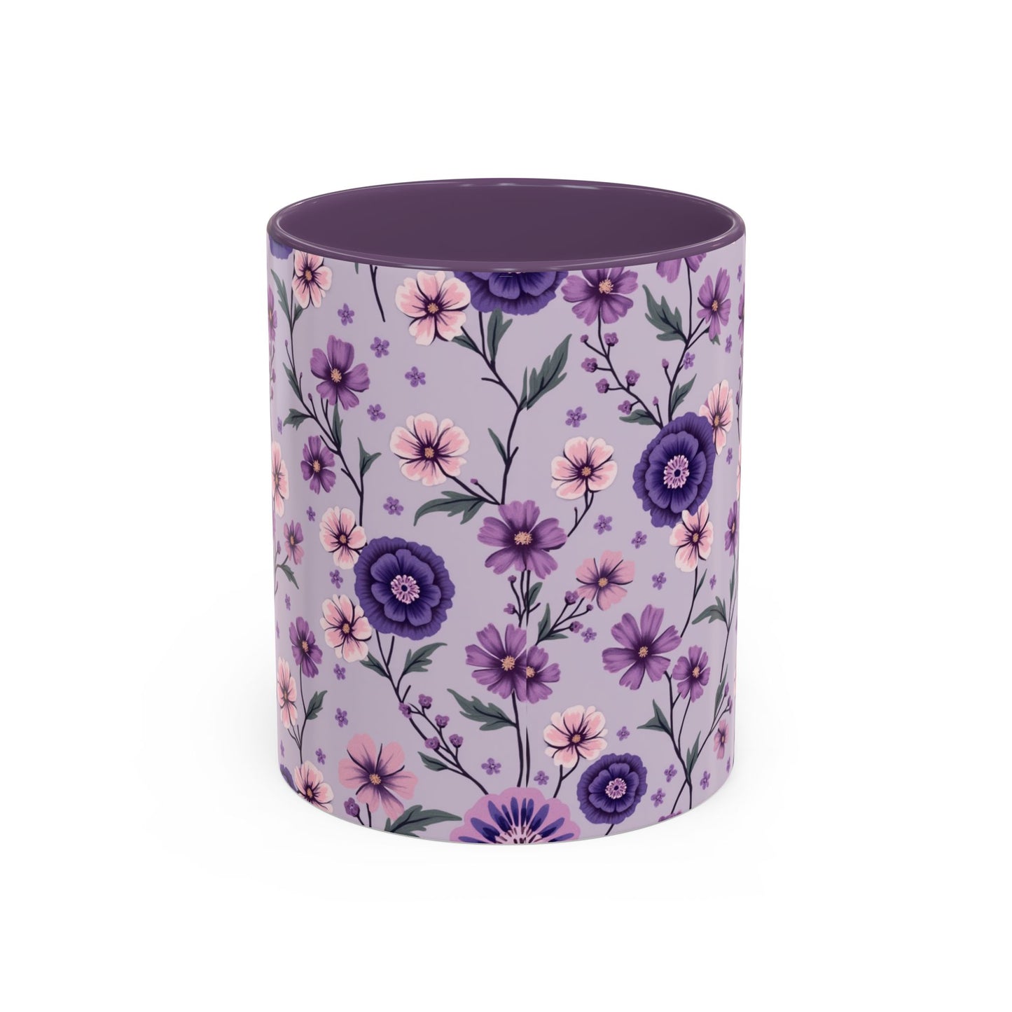 Floral Accent Coffee Mug - 11/15oz Purple Flower Design for Home & Office