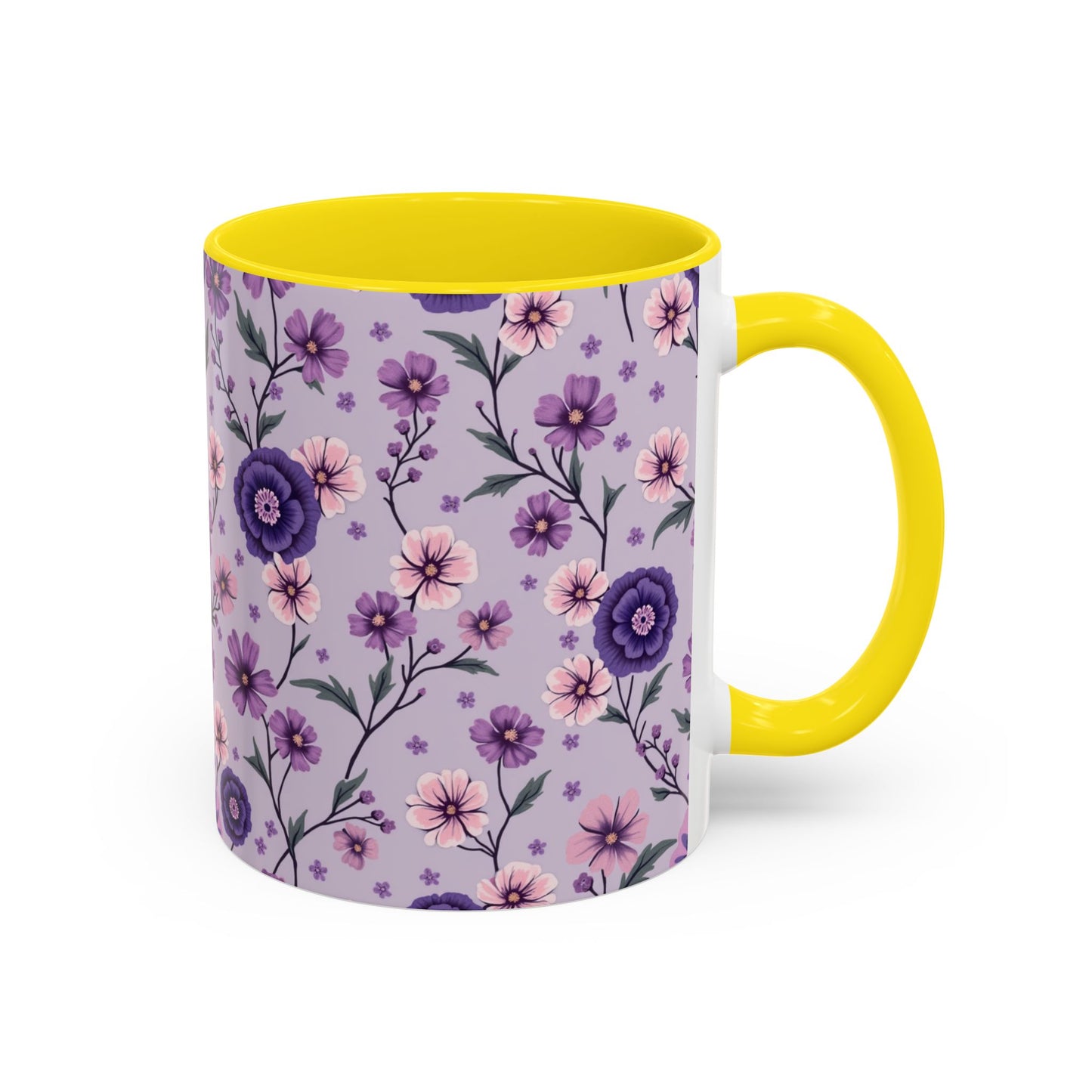 Floral Accent Coffee Mug - 11/15oz Purple Flower Design for Home & Office