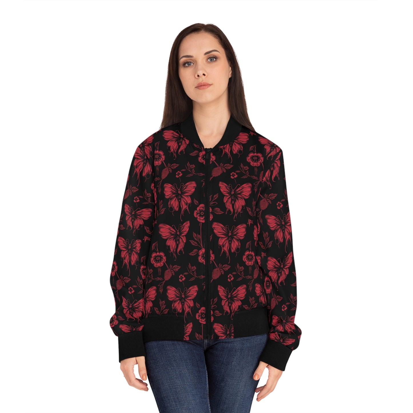 Women's Floral Butterfly Bomber Jacket