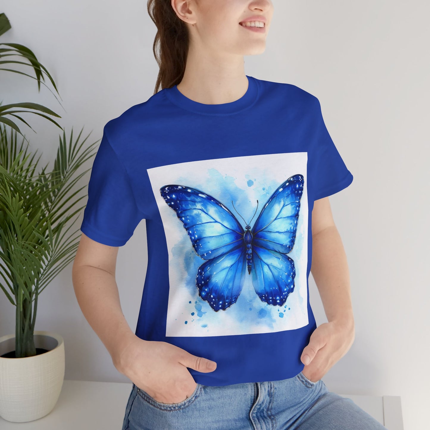 Blue Watercolor Butterfly Unisex Jersey Tee - Nature Inspired T-Shirt