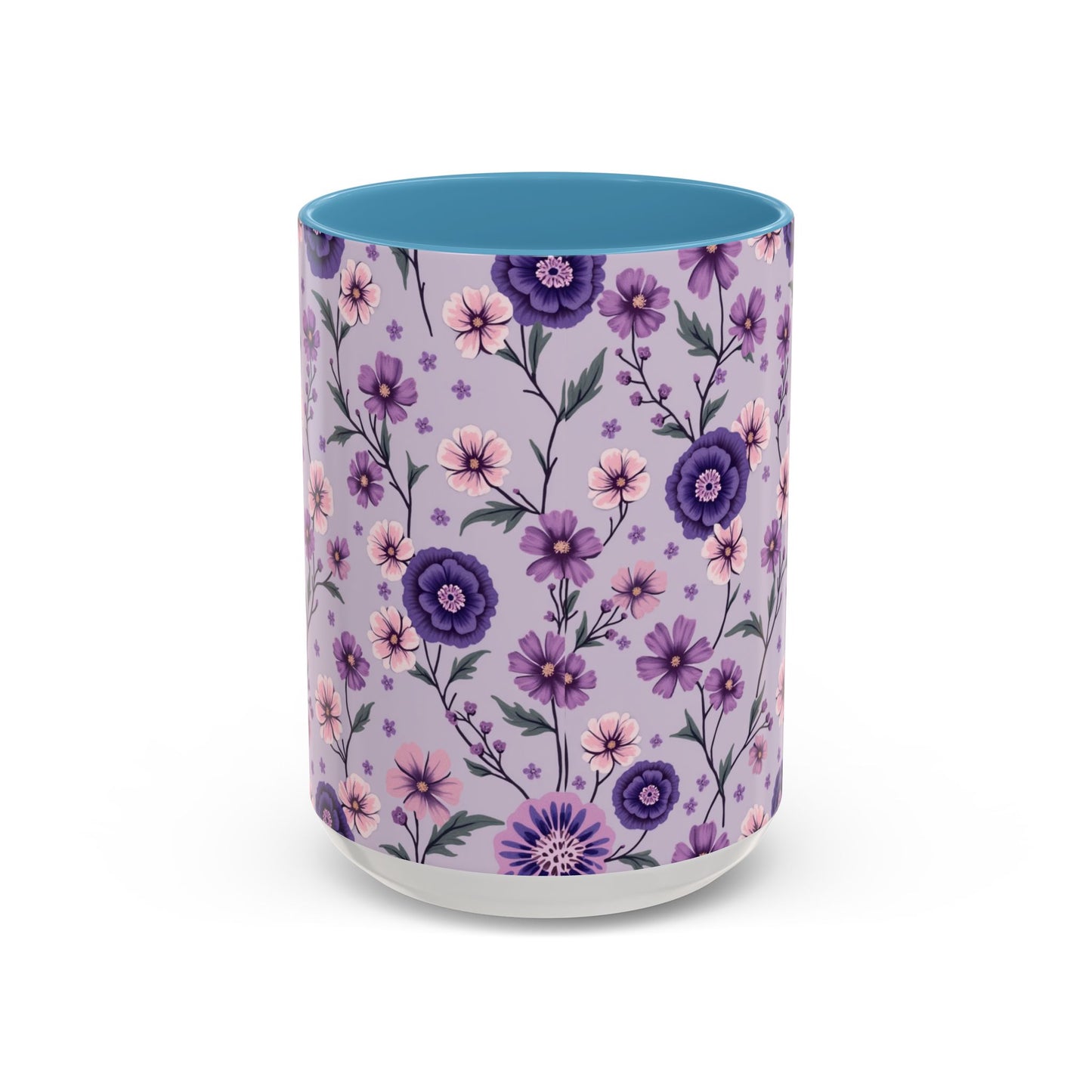 Floral Accent Coffee Mug - 11/15oz Purple Flower Design for Home & Office
