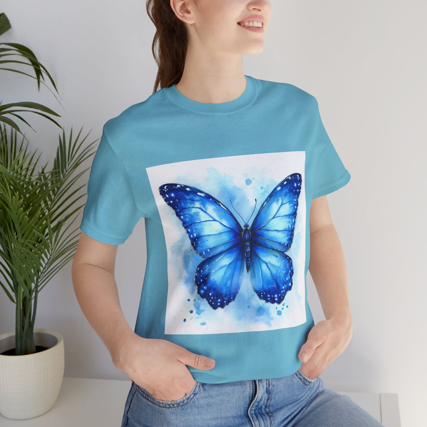 Blue Watercolor Butterfly Unisex Jersey Tee - Nature Inspired T-Shirt