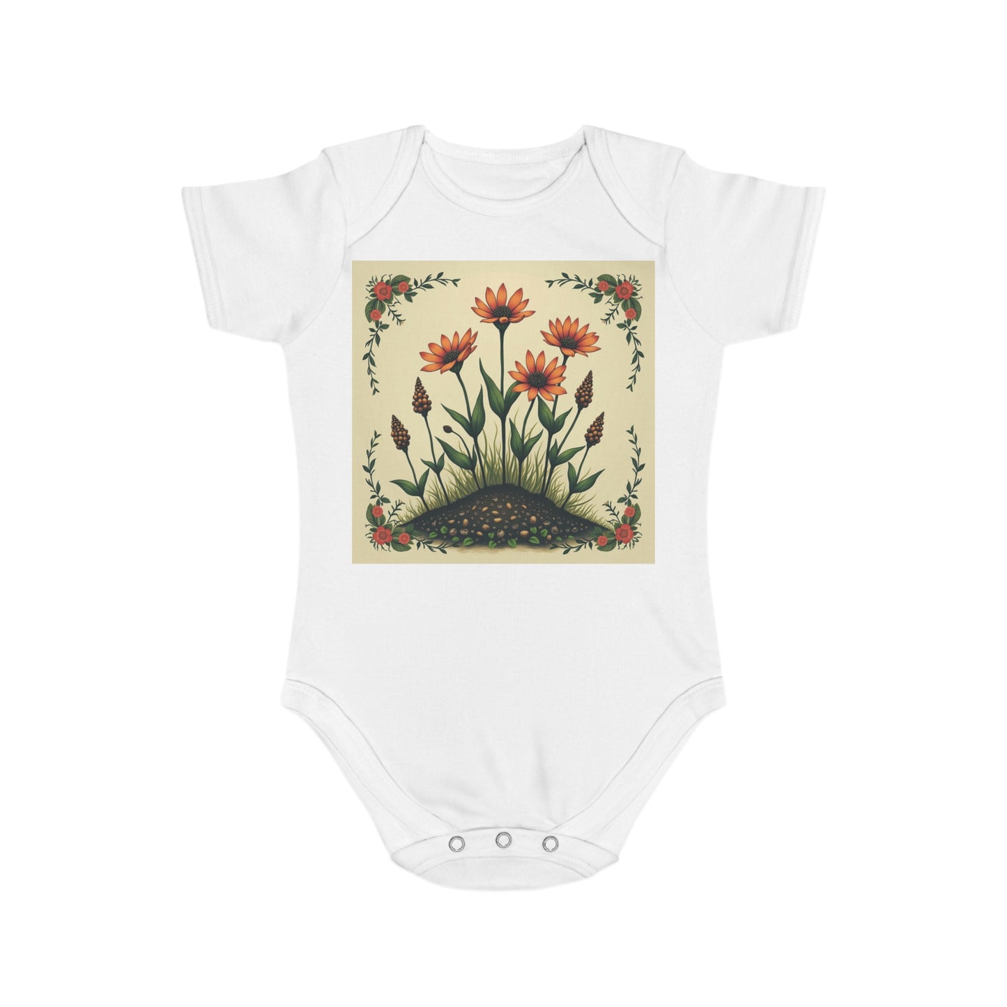 Floral Short Sleeve Spring Time Baby Bodysuit | Cute Floral Design for Infants