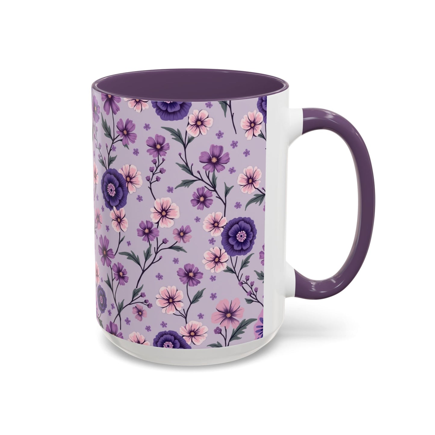 Floral Accent Coffee Mug - 11/15oz Purple Flower Design for Home & Office