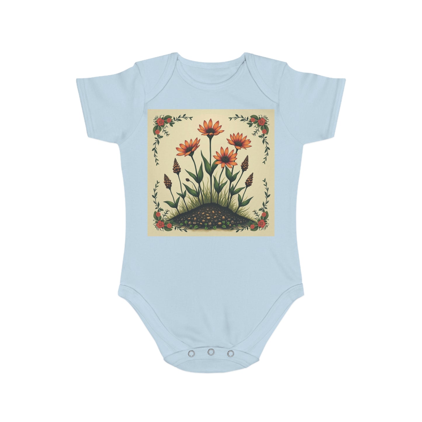 Floral Short Sleeve Spring Time Baby Bodysuit | Cute Floral Design for Infants