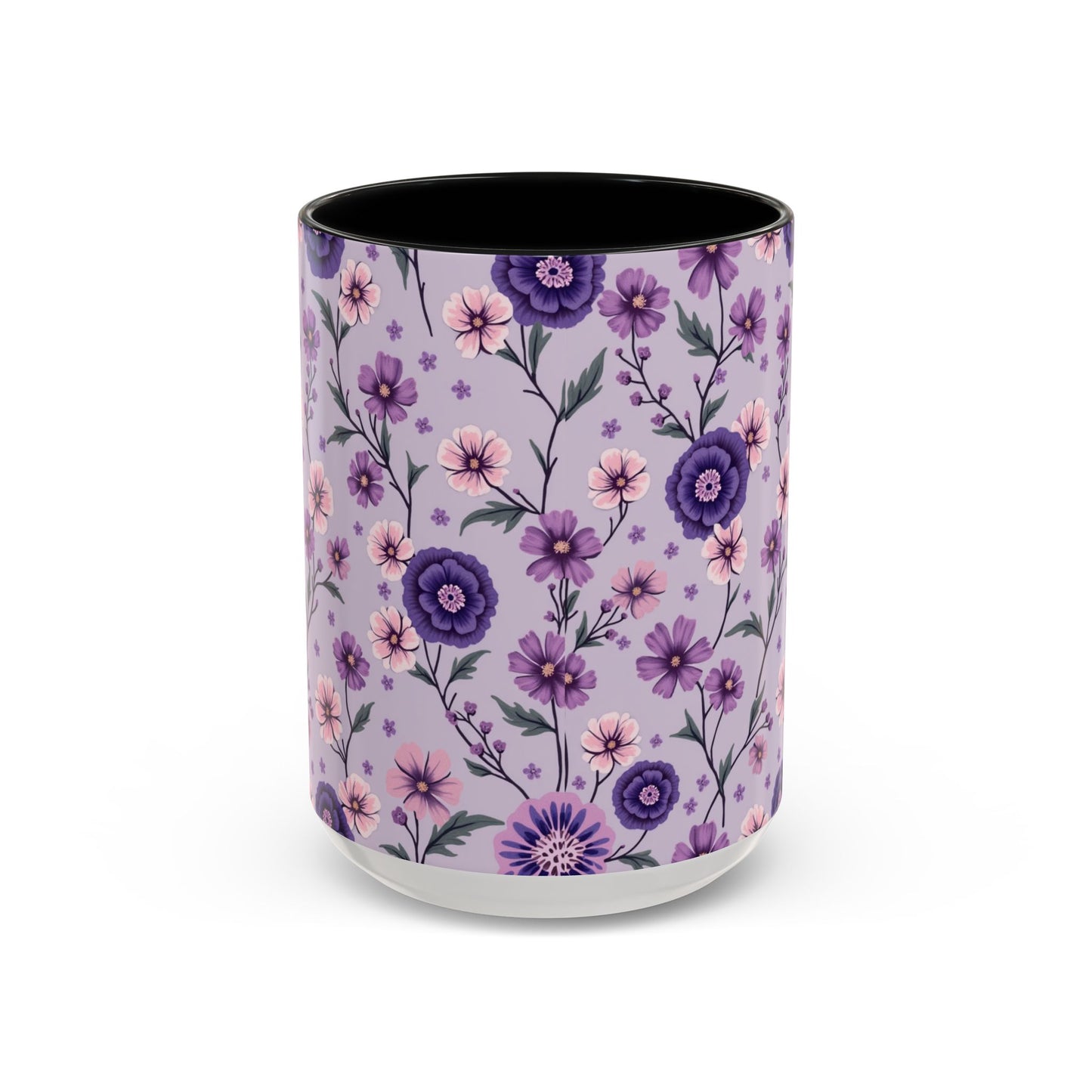 Floral Accent Coffee Mug - 11/15oz Purple Flower Design for Home & Office