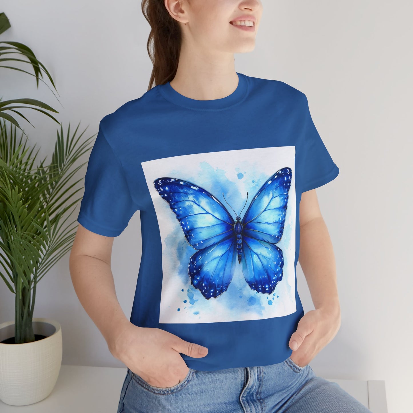 Blue Watercolor Butterfly Unisex Jersey Tee - Nature Inspired T-Shirt