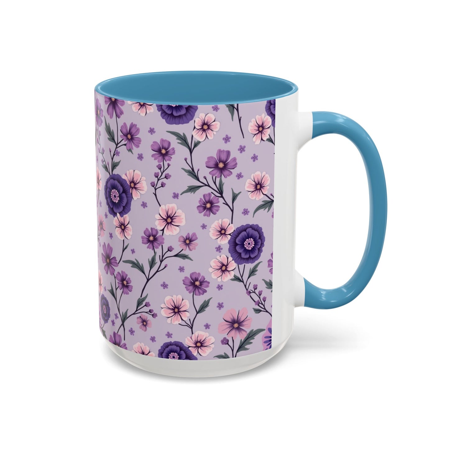 Floral Accent Coffee Mug - 11/15oz Purple Flower Design for Home & Office