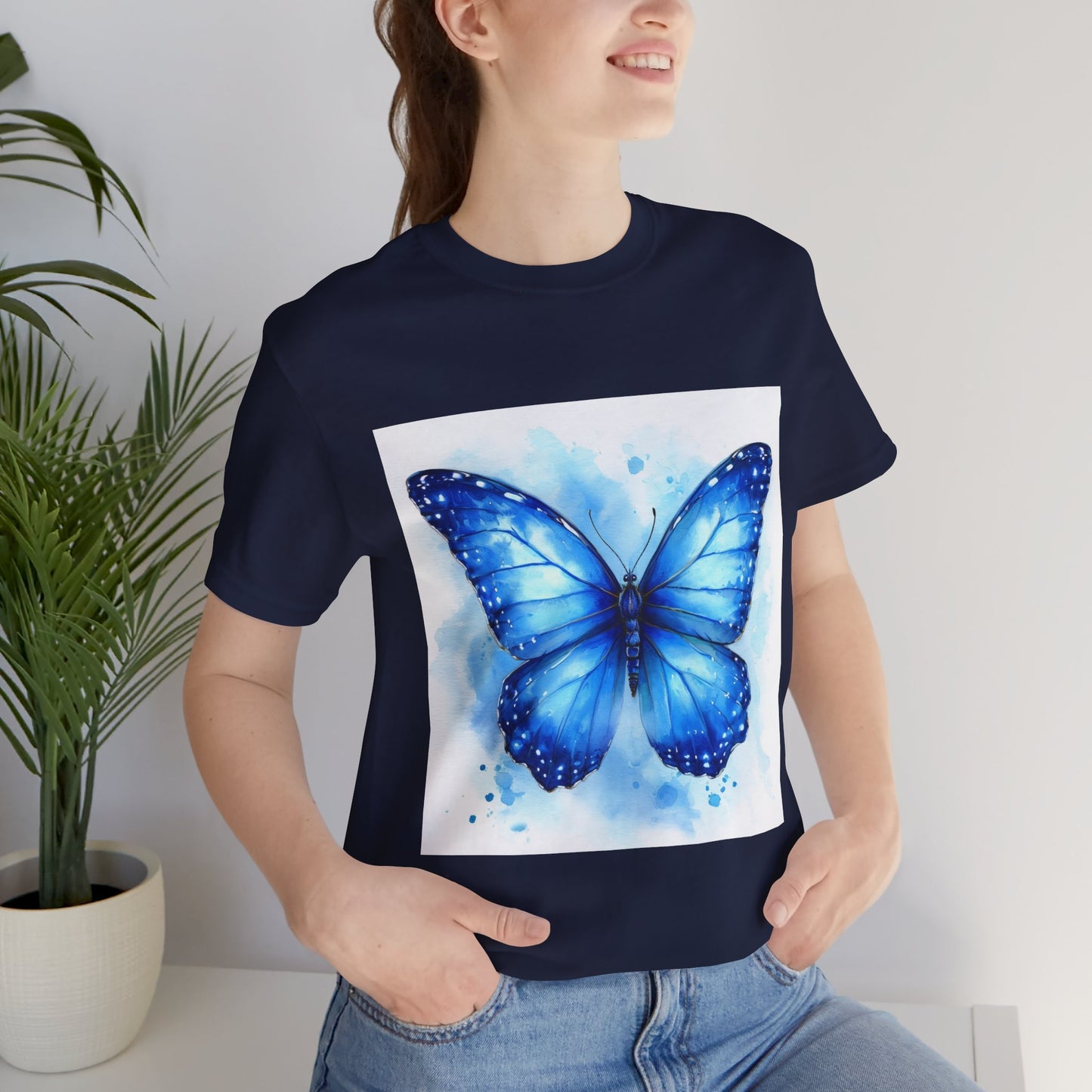 Blue Watercolor Butterfly Unisex Jersey Tee - Nature Inspired T-Shirt