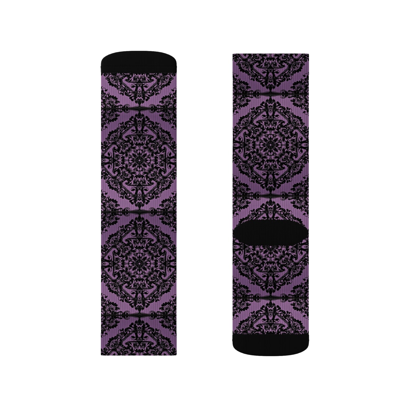 Intricate Black and Purple Pattern Sublimation Socks