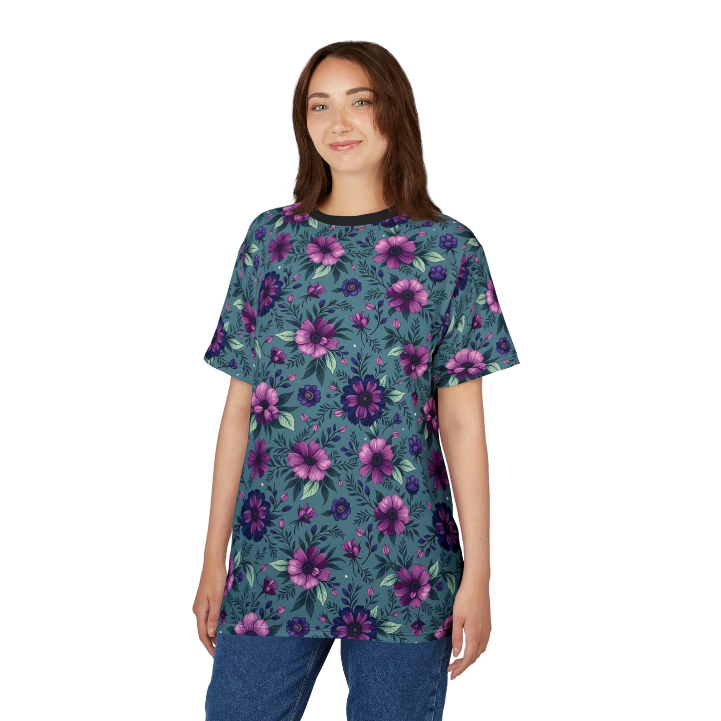 Purple, Sage and Teal Spring Unisex Cut & Sew Tee - Vibrant Botanical Print for Spring & Summer