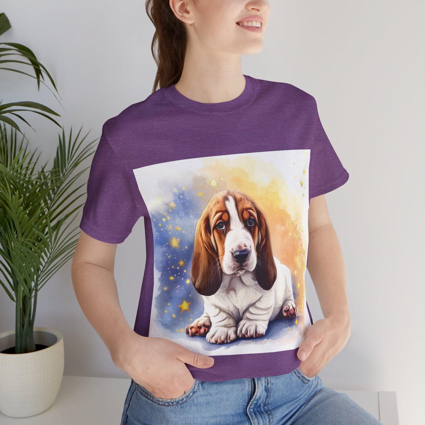 Watercolor Basset Hound Unisex Jersey Short Sleeve Tee