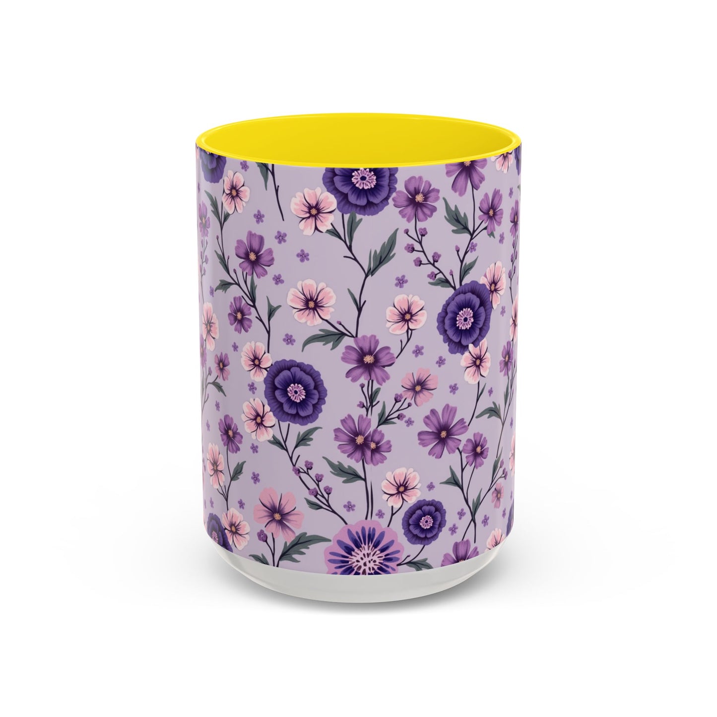 Floral Accent Coffee Mug - 11/15oz Purple Flower Design for Home & Office