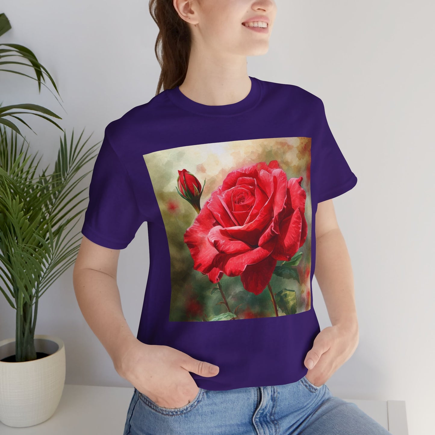Elegant Rose Short Sleeve Tee - Perfect for Nature Lovers & Everyday Comfort