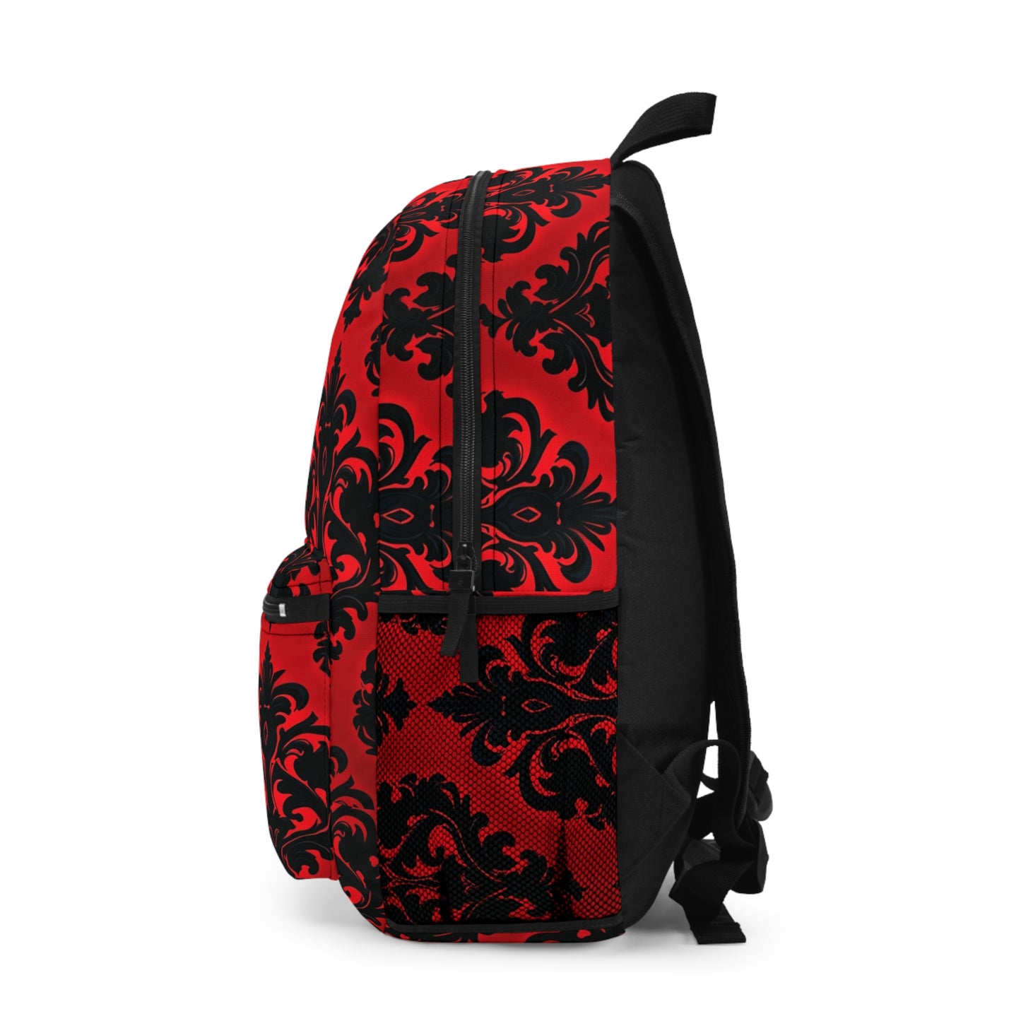 Gothic Red Damask Backpack - Stylish Red and Black School Bag