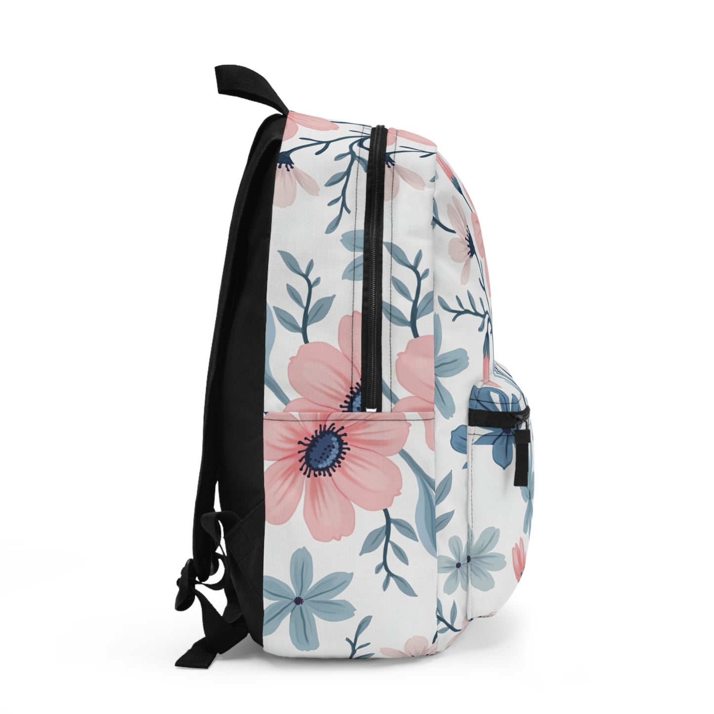 Light Blue and Pink Floral Pattern Backpack - Stylish & Durable School Bag for Women